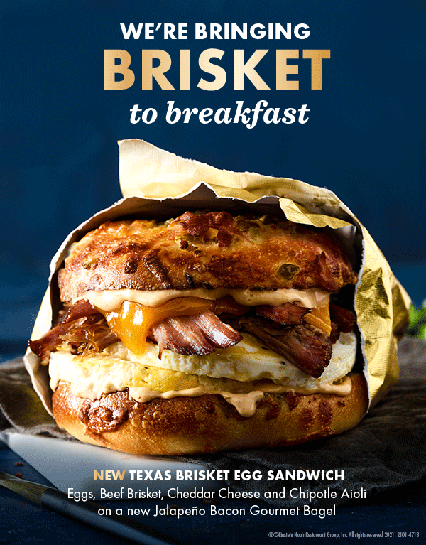 Noahs Bagel Coupon - The NEW Texas Brisket Egg Sandwich

At participating locations
